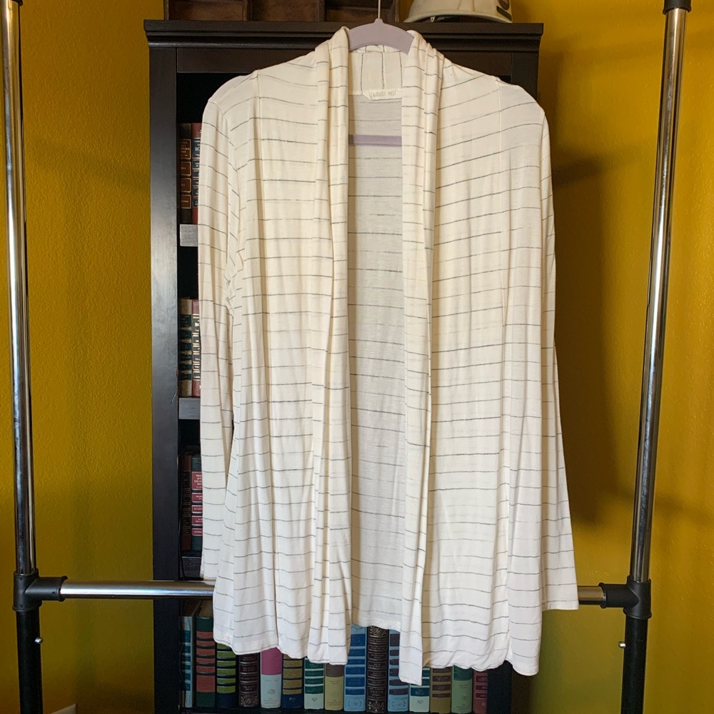 August Mist, large cream colored cardigan with elbow patches